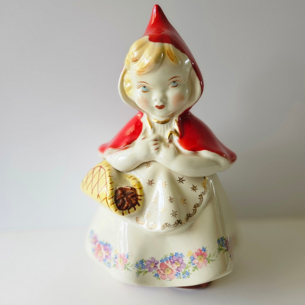 Hull Pottery Little Red Riding Hood Cookie Jar Porcelain *BROKEN*REPAIRED*READ*